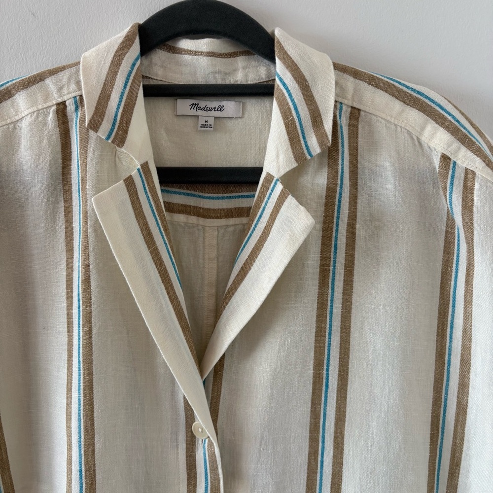 Madewell Boxy Cap Sleeve Shirt in Stripe 100% Linen Size M Rare Find! - Picture 11 of 14
